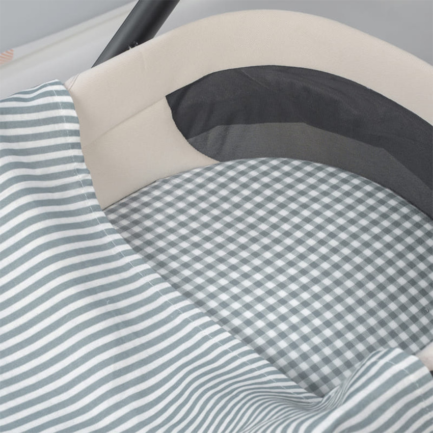 Drap-housse nacelle Vichy + Lange mousseline praliné rayures Matcha 