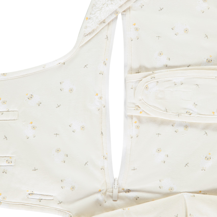 Nid d'ange en sherpa avec capuche ludique La Vie à la Ferme écru 