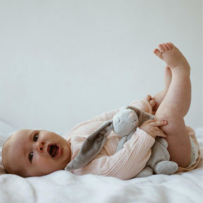 Knuffel Mini Bunny met sensorische korreltjes Grijs/Roze 