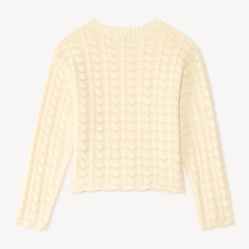Pull fille en tricot ajouré avec fleurs crochetées 