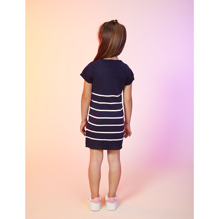 Gebreide jurk met korte mouwen en strepen voor meisjes 