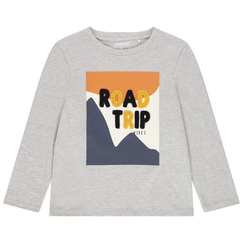 T-shirt manches longues print et texte en bouclette pour garçon 