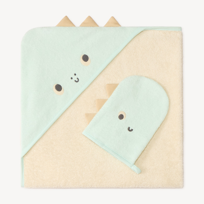 Set van badcape + dinosaurus handschoen voor babyjongens 