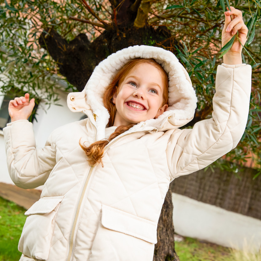 Donsjas met lange mouwen in twill en sherpa + vest voor meisjes 