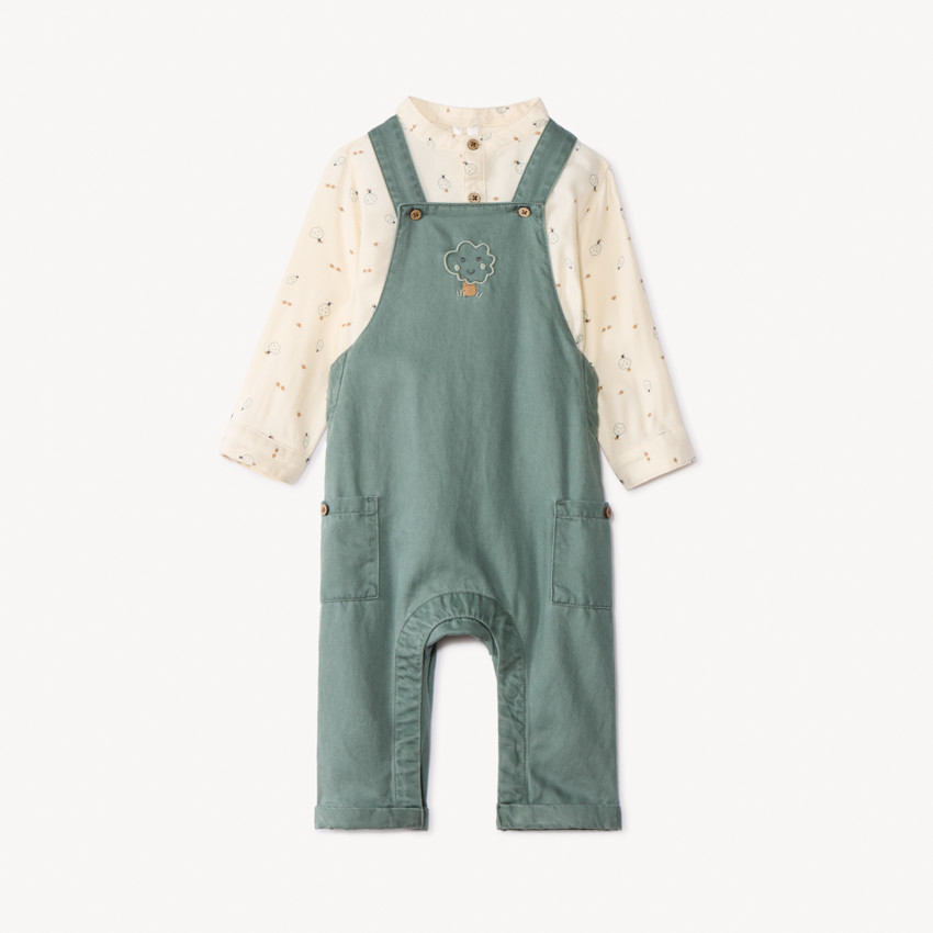 Ensemble long salopette + chemise imprimée pour bébé garçon 