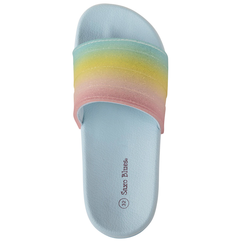 Claquettes arc-en-ciel pailletées pour fille avec lanière selon la pointure 