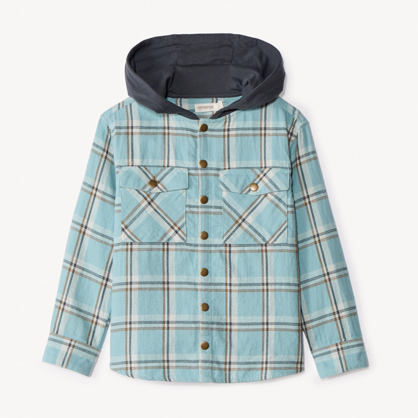 Chemise manches longues à carreaux et capuche pour garçon  