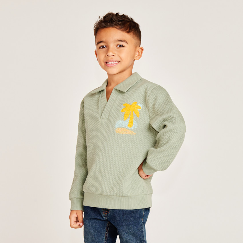 Sweatshirt met plissé-effect en polo-kraag jongens 