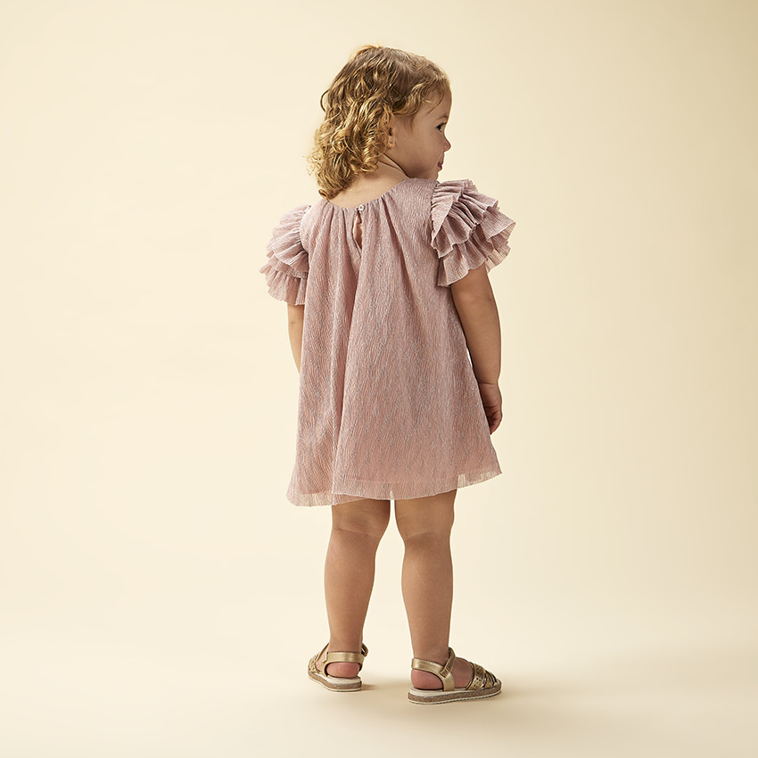 Feestjurk met korte mouwen glanzend geplooid effect voor baby meisjes 