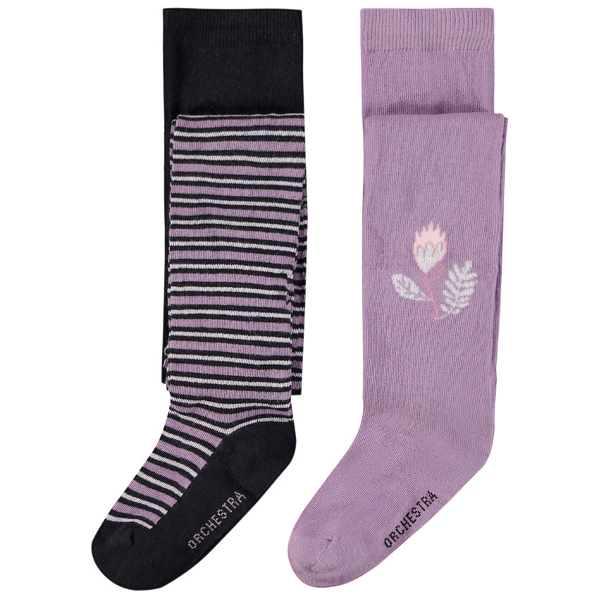 Lot de 2 collants épais en maille imprimé fantaisie pour fille 