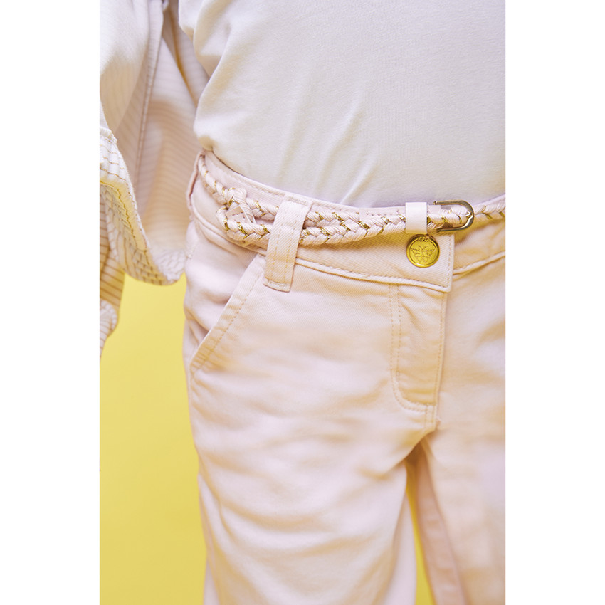 Pantalon large en denim avec ceinture effet tressé pour fille 