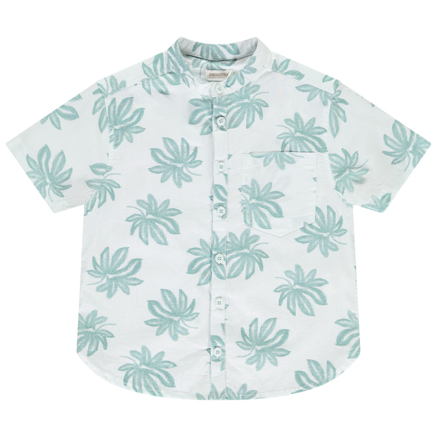 Korte mouwen chemise met mao-kraag en bladerenprint jongens 