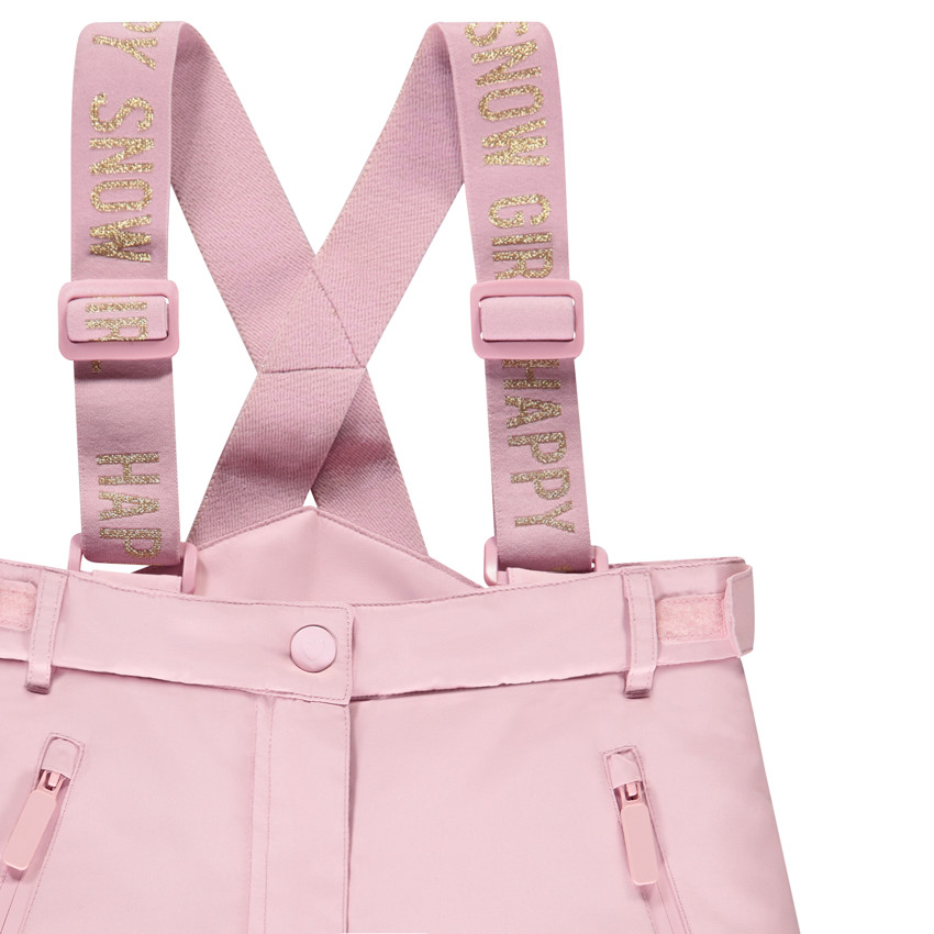 Pantalon de ski uni rose avec bretelles pour fille 