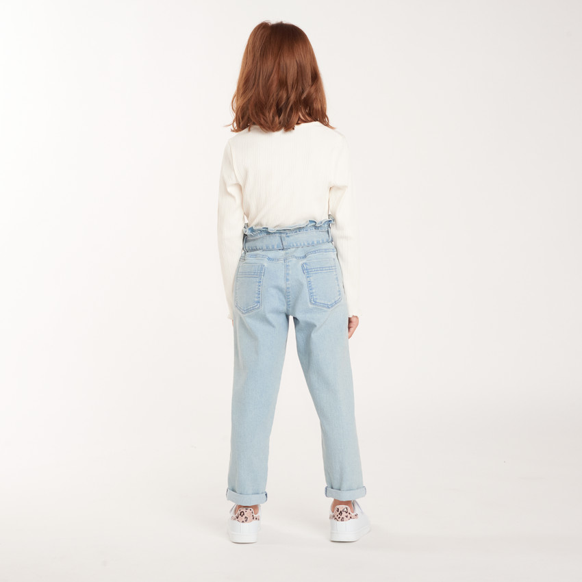 Jeans paperbag met knoopceintuur meisjes 