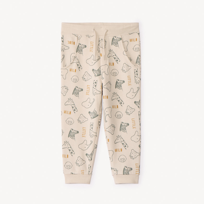 Beige joggingbroek met savanneprint voor babyjongens 