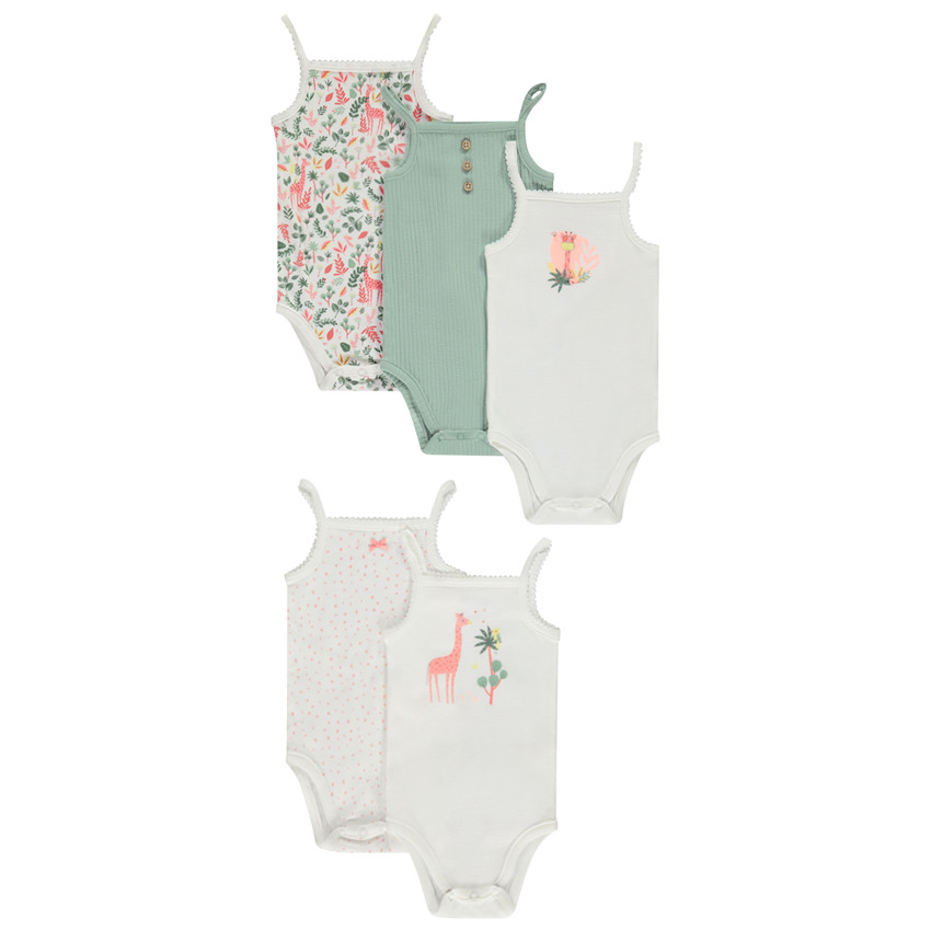 Lot de 5 bodies débardeurs fantaisie girafe pour bébé fille 