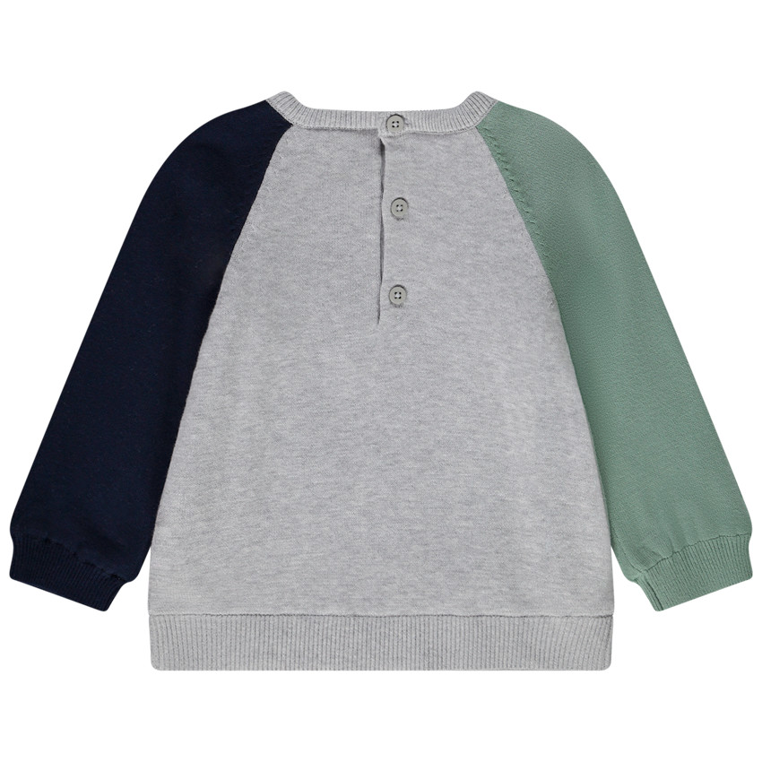 Trui in gebreid speels kat colour block effect voor baby jongen 