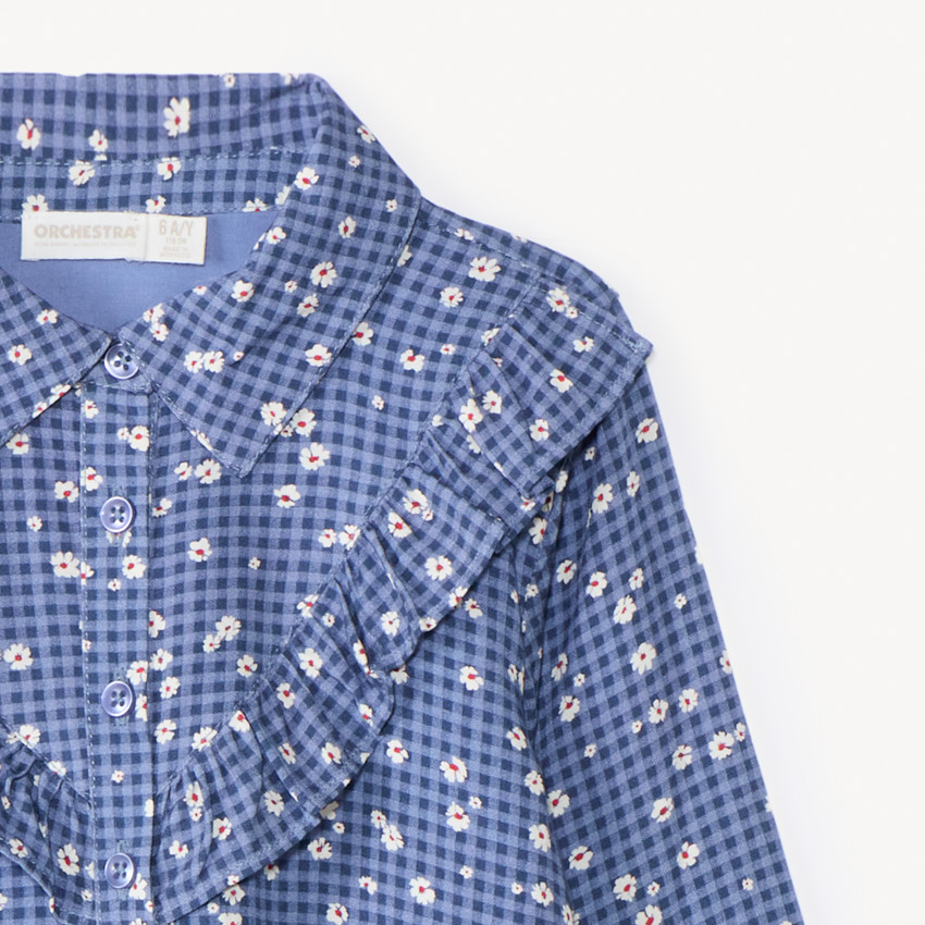 Robe manches longues à carreaux imprimé fleurs fille 