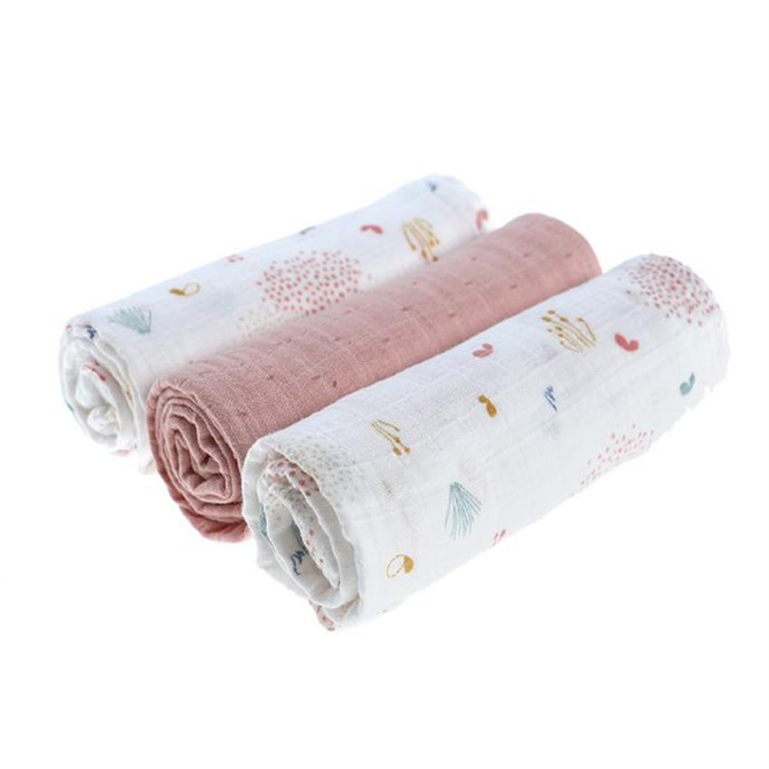 Lot de 3 langes en mousseline Lina & Joy 70x70 cm - Rose 