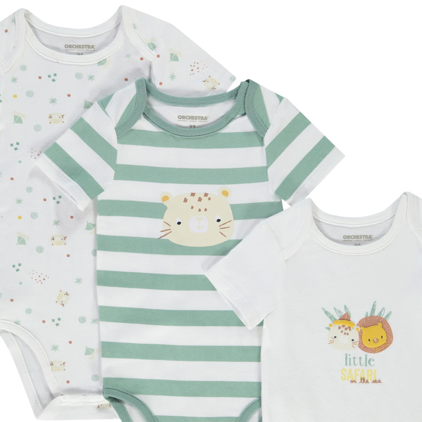 Set van 3 bodies met korte mouwen in jersey print safari voor baby jongen 