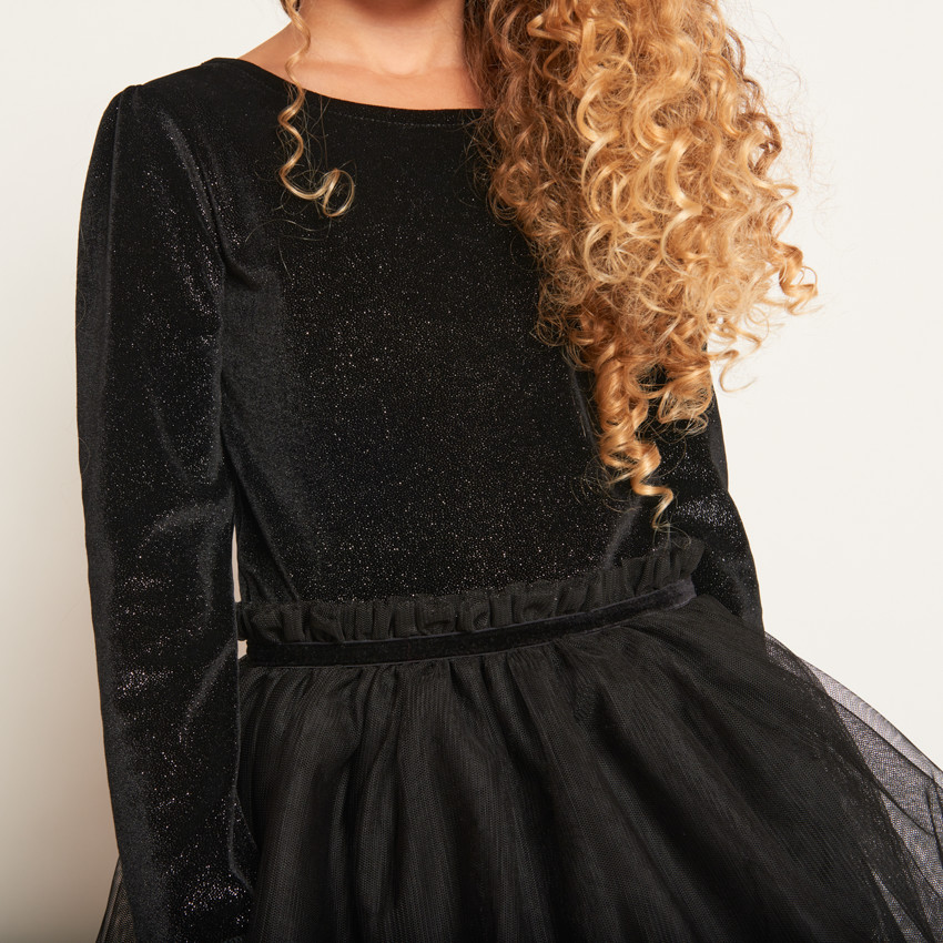 Robe de fête bi-matière effet 2 en 1 fantaisie pour fille  