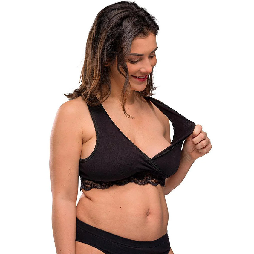 XL - Brassière d'allaitement cache-coeur coton - Noir 
