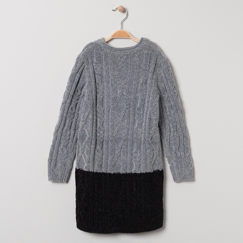 Robe manches longues en maille chenille bicolore pour enfant fille 