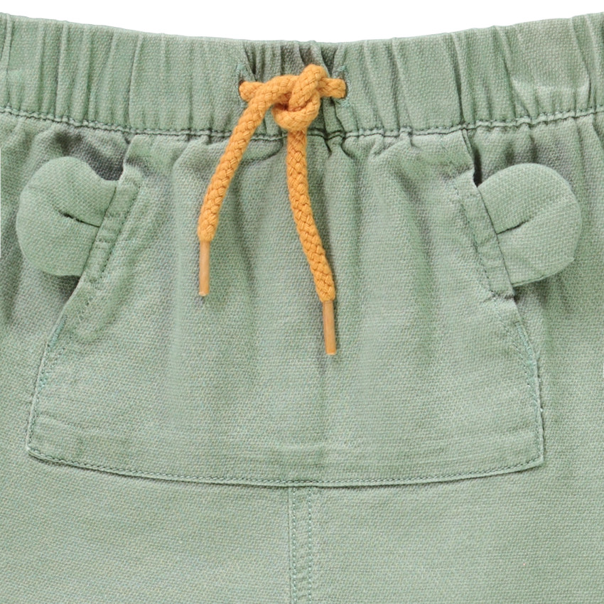 Bermuda uni met speelse kangoeroezak voor jongen 
