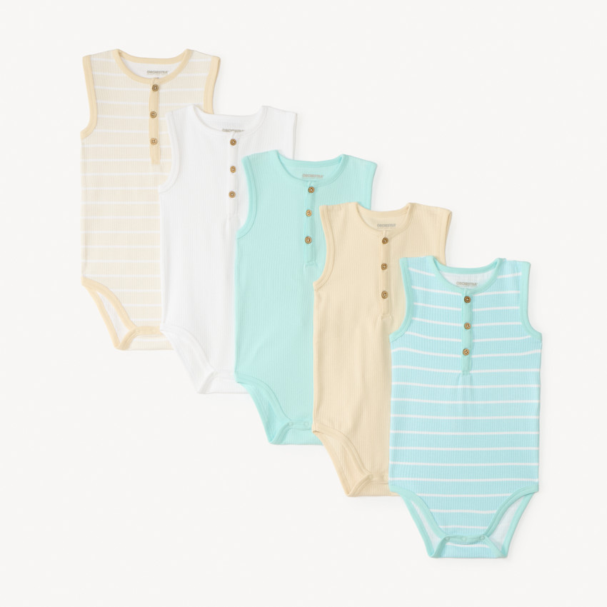 Set van 5 mouwloze rompers van ribstof voor baby jongens 