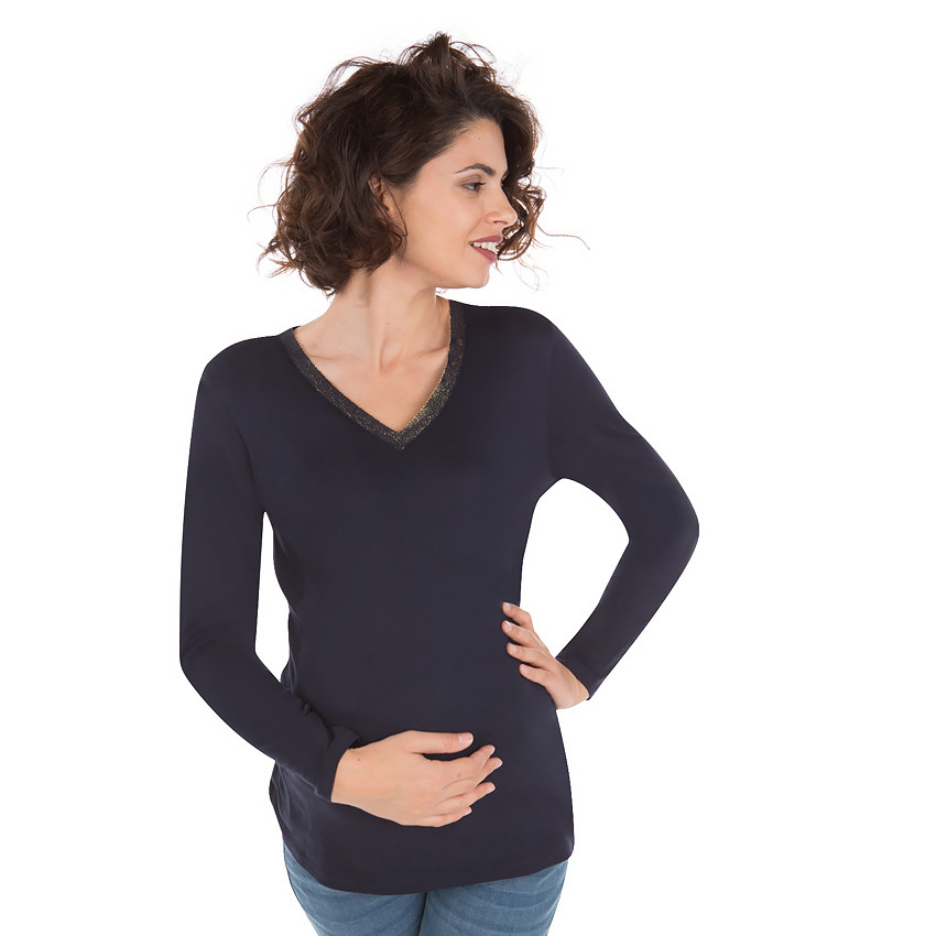 Zwangerschaps-T-shirt met V-hals en blinkend effect 