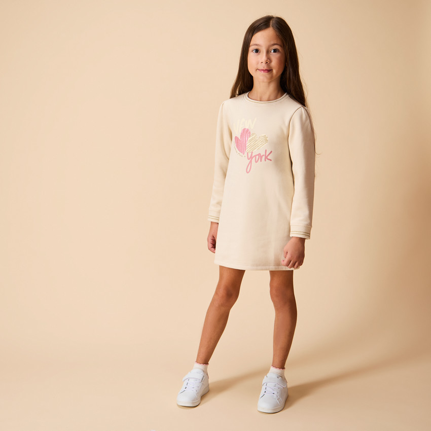Fleece jurk met lange mouwen en glinsterend print voor meisjes 