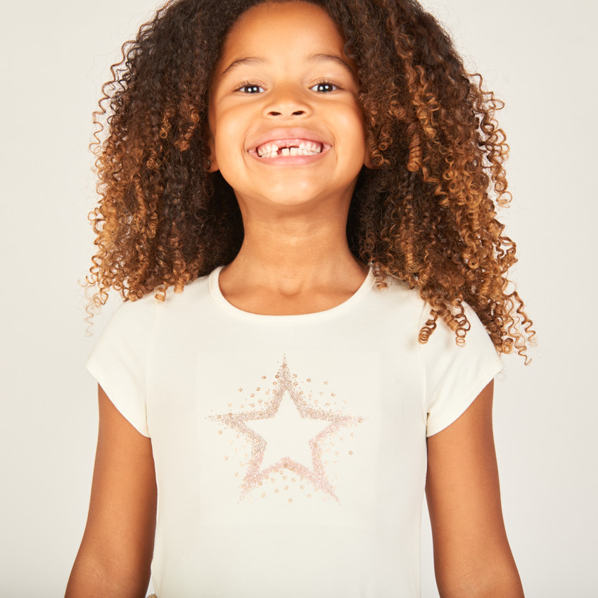 Feestjurk met korte mouwen, glinsterend 2-in-1 effect voor meisjes 