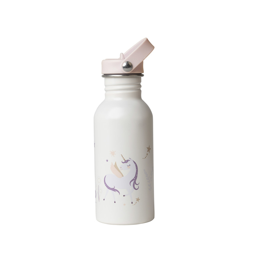 Gourde en inox avec paille 500ml Licorne écru 