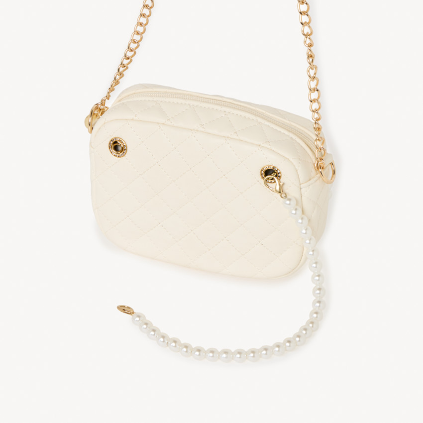 Schoudertas met een gerepte leerlook en parels voor meisjes 