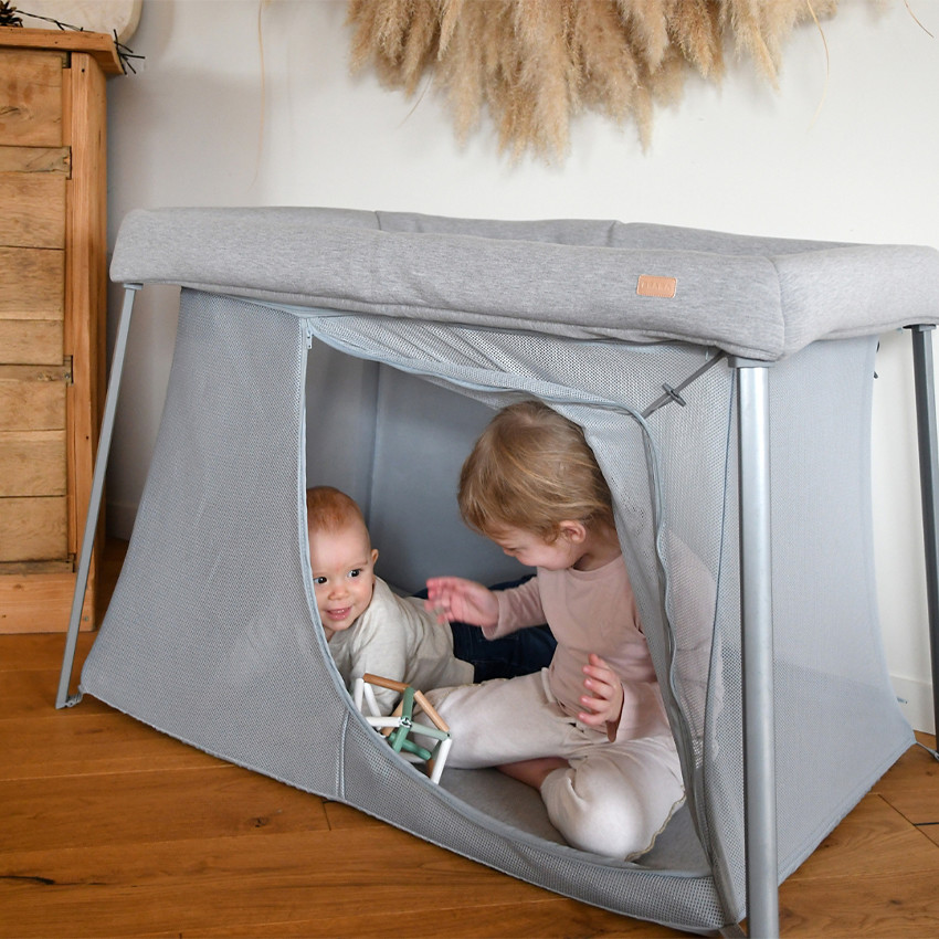 Lit de voyage 3 en 1 Eazy Sleep gris chiné galet  