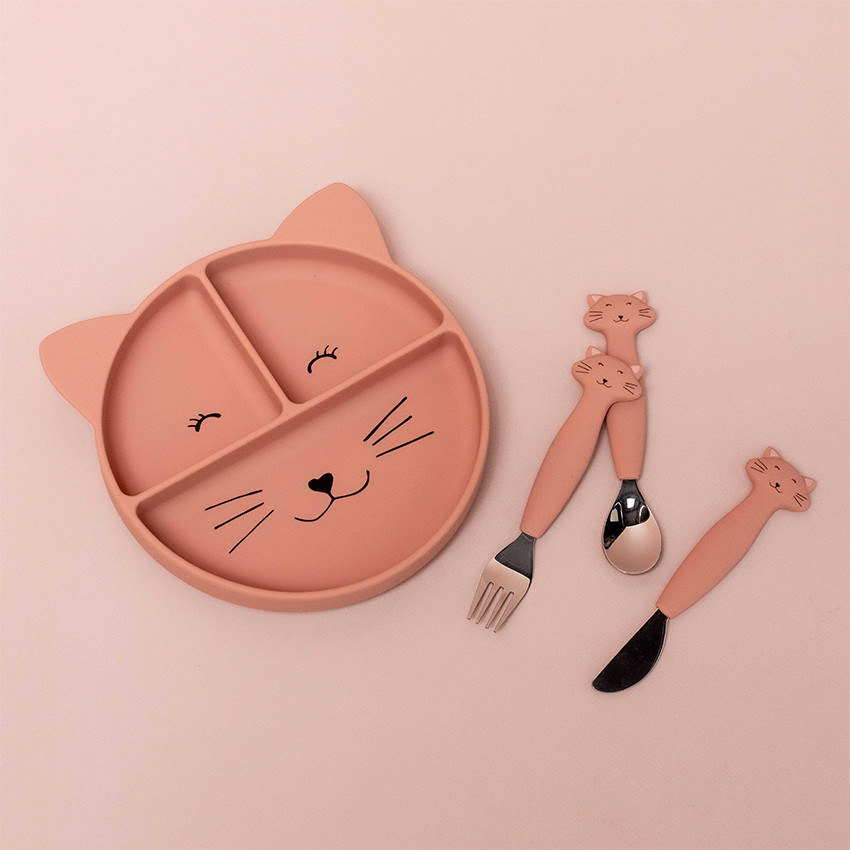 Assiette à compartiments en silicone avec ventouse Mrs. Cat 