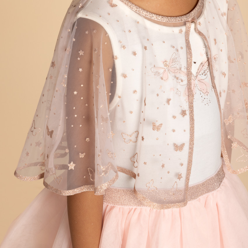 Robe sans manches bi-matières avec cape papillon pour fille 