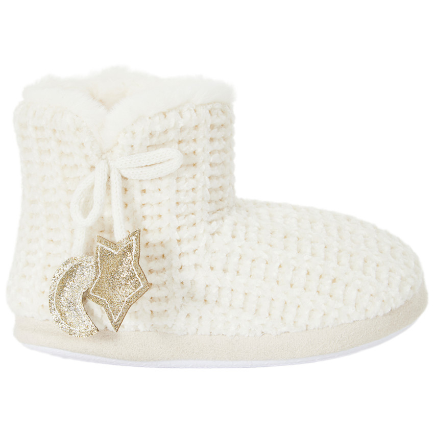 Chaussons bottes en tricot avec décos pailletée pour fille 