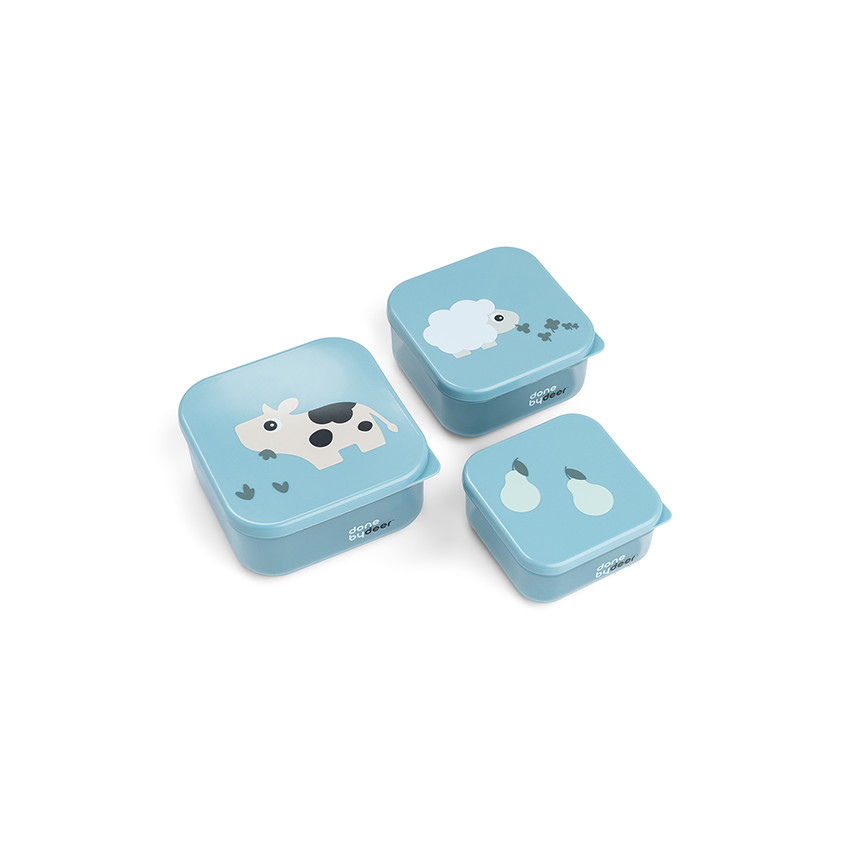 Lot de 3 boîtes à goûter Tiny Farm bleu 