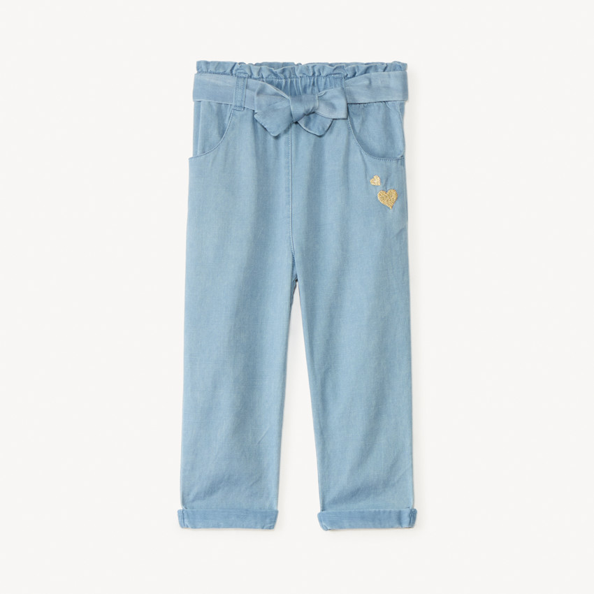 Broek met geborduurde hartjes en strikriem voor meisjesbaby 