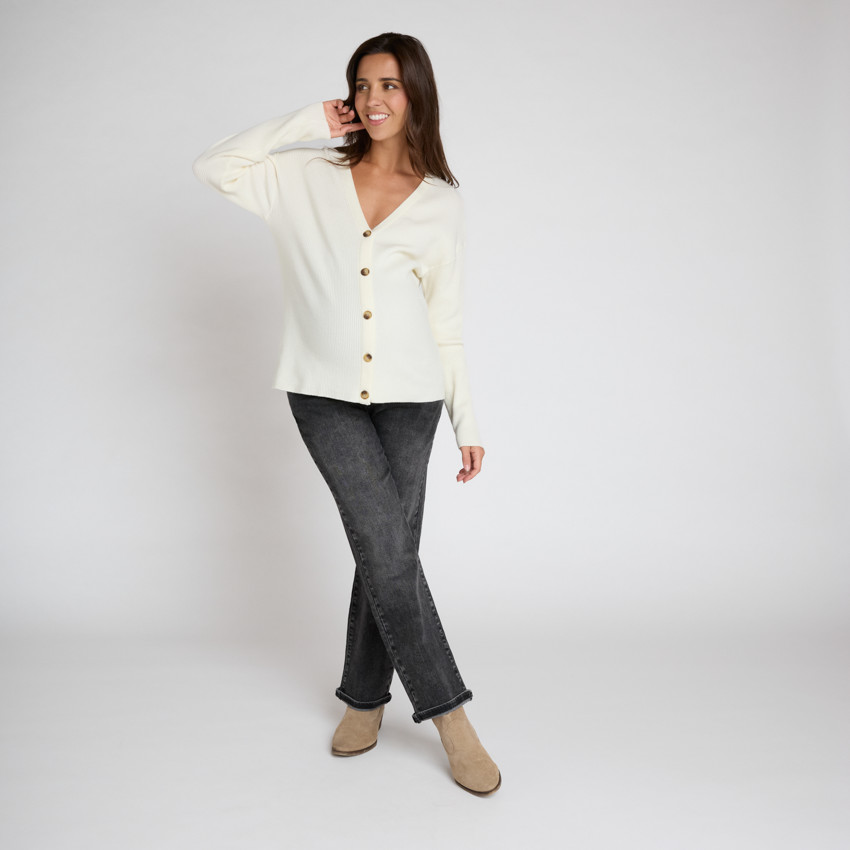 Vest met lange mouwen, effen, in gebreid, met knoppen, voor vrouwen 