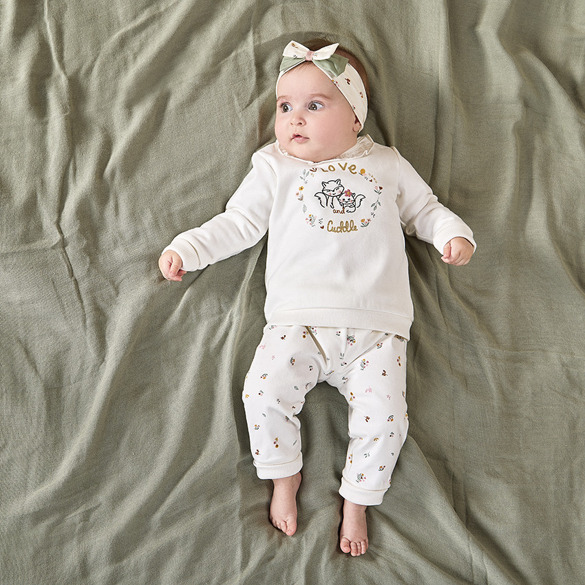Ensemble long t-shirt fantaisie + pantalon pour bébé fille 
