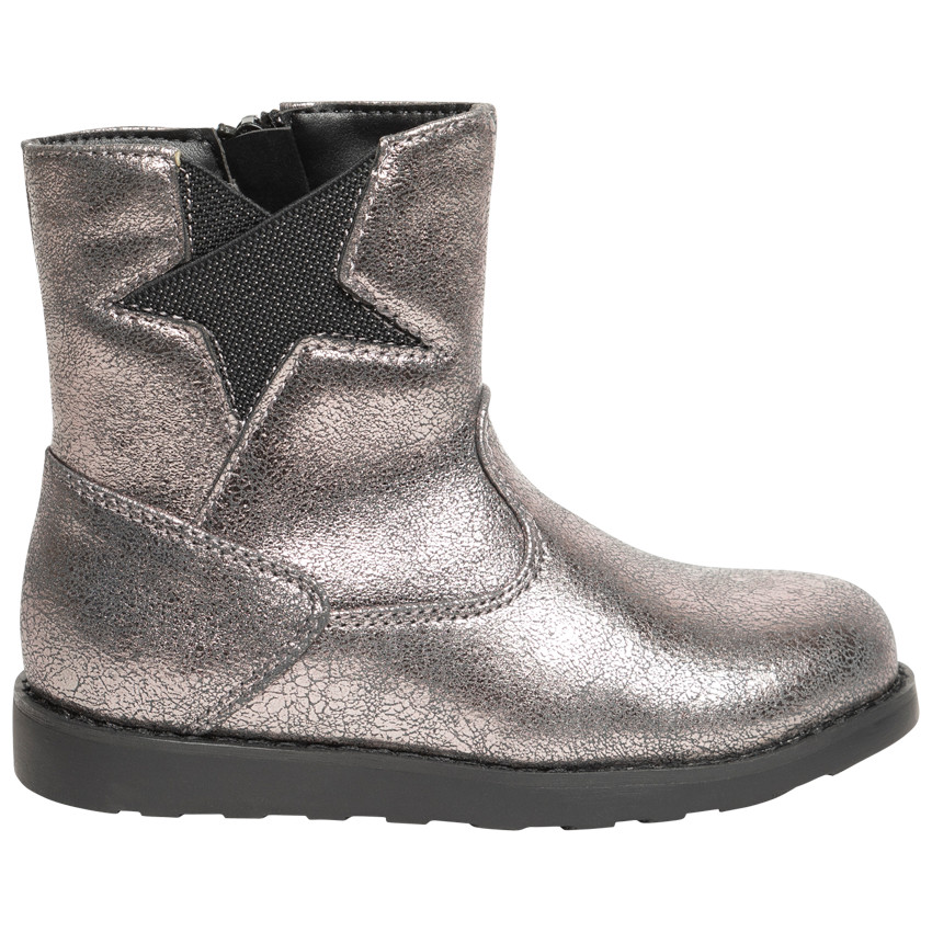Bottines argentées effet cuir à zip et élastique pour fille 
