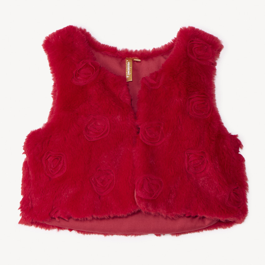 Mouwloos vest met faux fur en rozen voor babymeisjes 