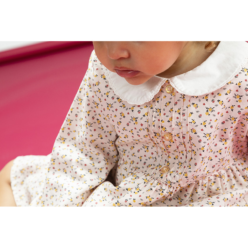 Robe à manches longues avec col claudine et imprimé fleuri pour bébé fille 