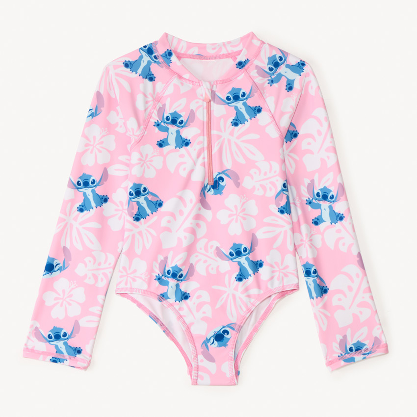 Maillot de bain 1 pièce manches longues anti-UV SPF 50+ imprimé Stitch Disney pour fille 