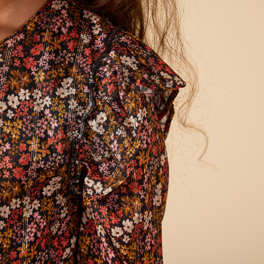 Lange mouwen jurk met schoudervolant voor meisjes 