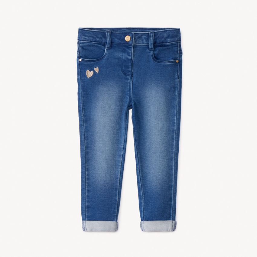 Jean slim broderies cœurs dorés pour bébé fille 