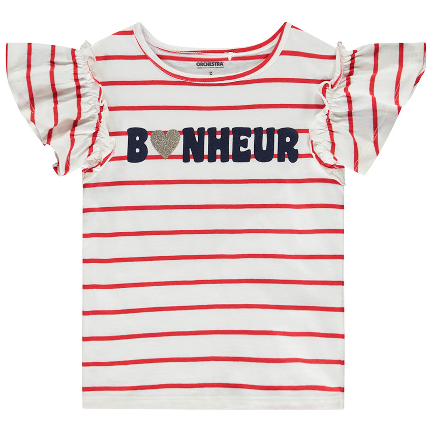 Korte mouwen gestreept shirt met volant voor meisjes 