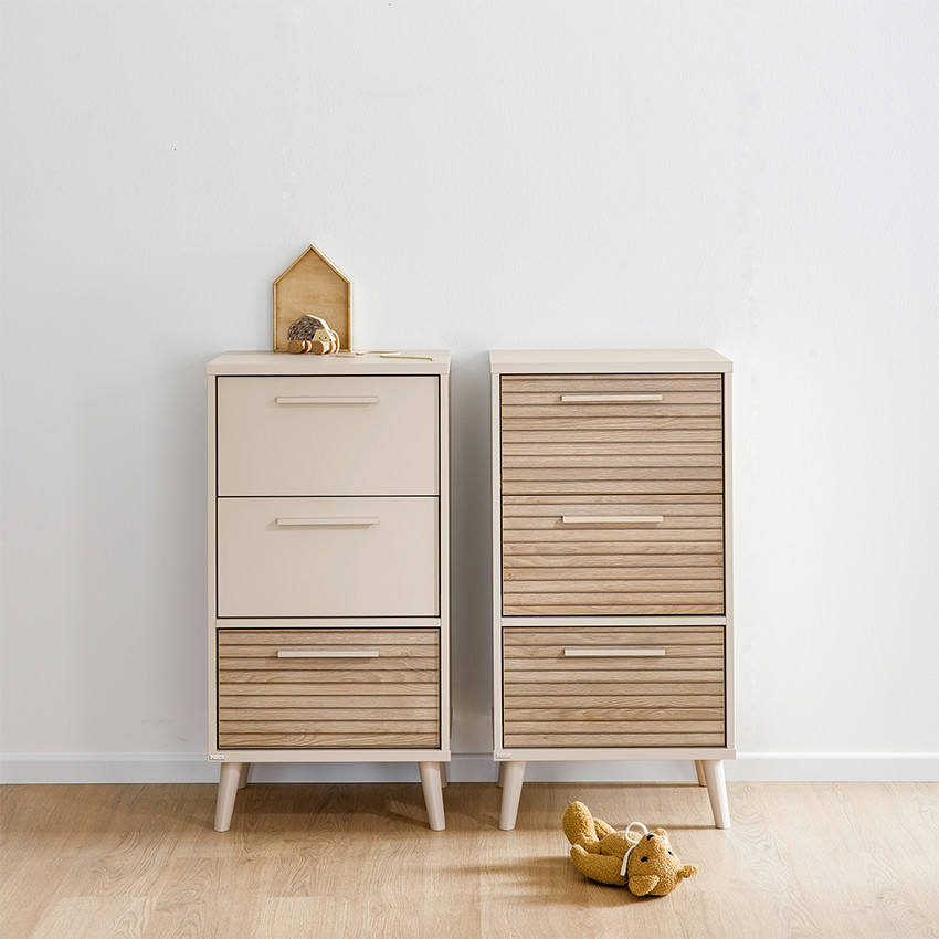 Commode 3 tiroirs Buddy Cashmere Beige/Chêne Groovy 